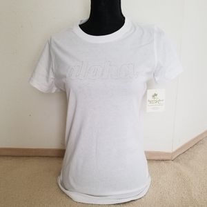 White shirt with glitter "aloha"